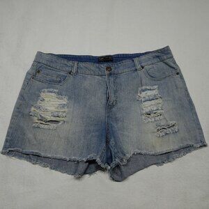 Forever 21+ Plus Size 18 Blue Denim Distressed Raw Hem Jean Shorts